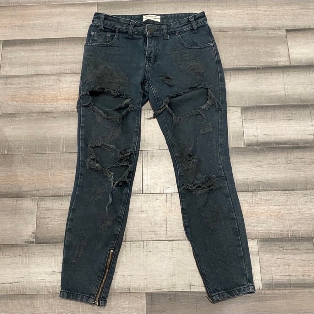 One Teaspoon Low Rise Black Distressed Jeans